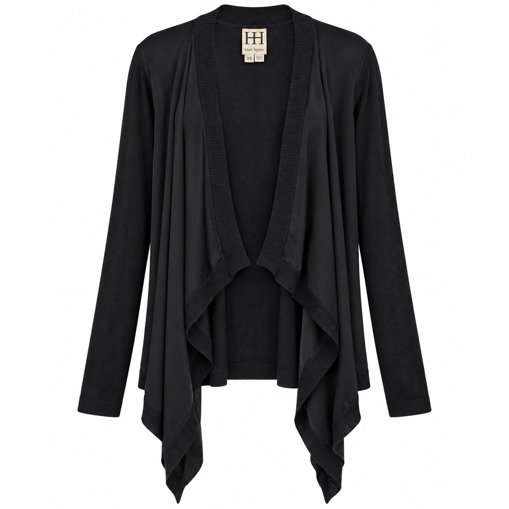 Haute Hippie Open Front Waterfall Cardigan Black Silk Cashmere Blend Draped XS